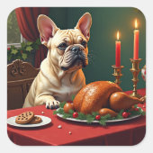 French Bulldog Christmas Eve Feast Painting Vierkante Sticker (Voorkant)