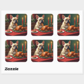 French Bulldog Christmas Eve Feast Painting Vierkante Sticker (Vel)