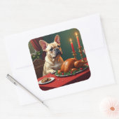 French Bulldog Christmas Eve Feast Painting Vierkante Sticker (Envelop)