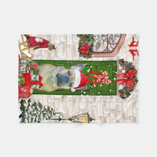French Bulldog Christmas Fleece Deken (Voorkant (Horizontaal))