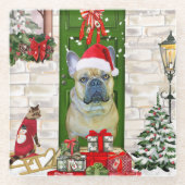 French Bulldog Christmas Glazen Onderzetter (Voorkant)