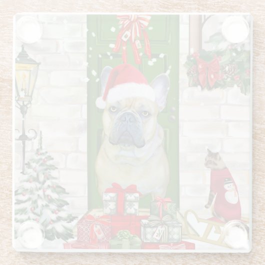 French Bulldog Christmas Glazen Onderzetter (Achterkant)