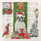 French Bulldog Christmas Glazen Onderzetter (Voorkant)