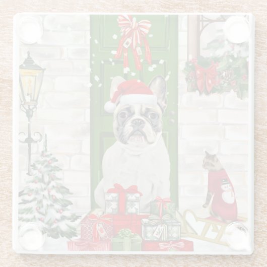 French Bulldog Christmas Glazen Onderzetter (Achterkant)