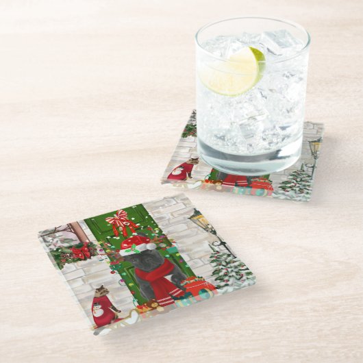 French Bulldog Christmas Glazen Onderzetter (Schuin)