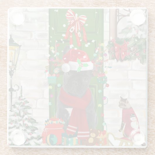 French Bulldog Christmas Glazen Onderzetter (Achterkant)