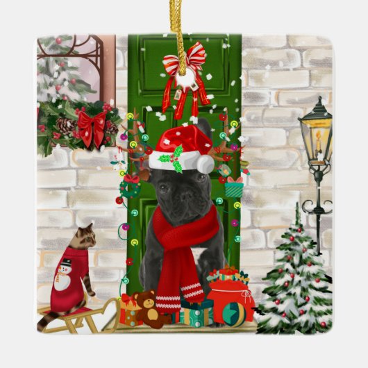 French Bulldog Christmas Keramisch Ornament (Voorkant)