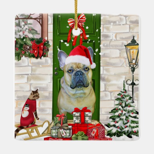 French Bulldog Christmas Keramisch Ornament (Achterkant)