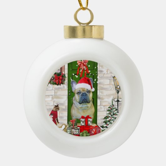 French Bulldog Christmas Keramische Bal Ornament (Voorkant)