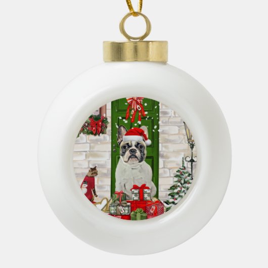French Bulldog Christmas Keramische Bal Ornament (Voorkant)