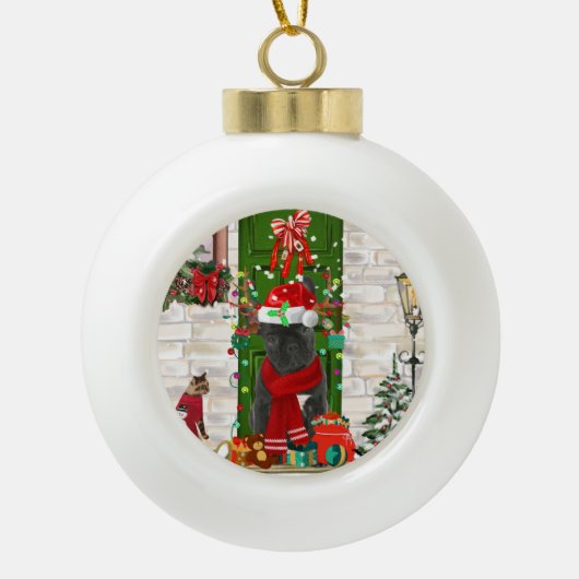 French Bulldog Christmas Keramische Bal Ornament (Voorkant)