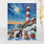 French Bulldog Christmas Lighthouse Holiday Kaart (Gele Bloem)