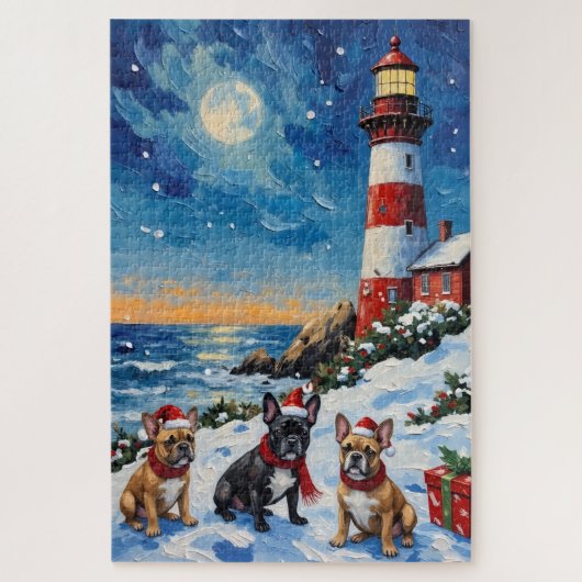 French Bulldog Christmas Lighthouse Holiday Legpuzzel (Verticaal)
