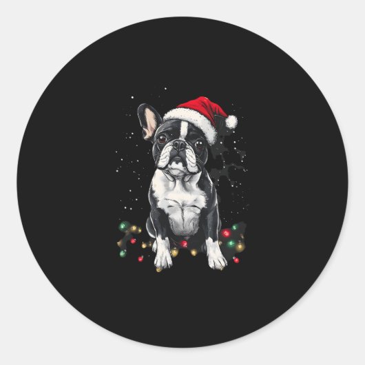French Bulldog Christmas Lights Xmas Dogs Gifts Me Ronde Sticker (Voorkant)