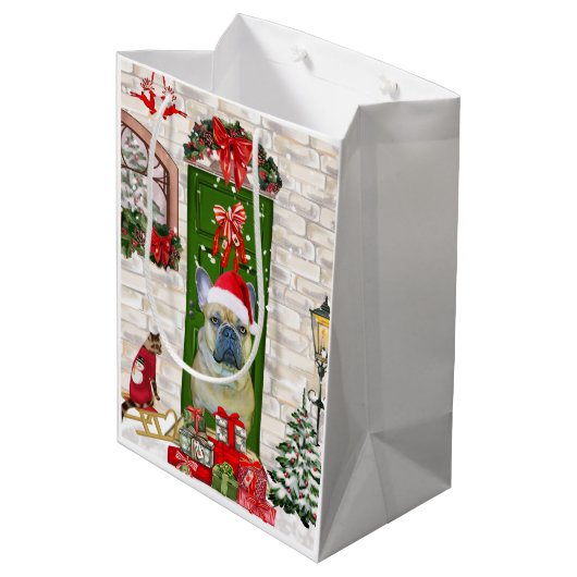 French Bulldog Christmas Medium Cadeauzakje (Achterkant Gekanteld)