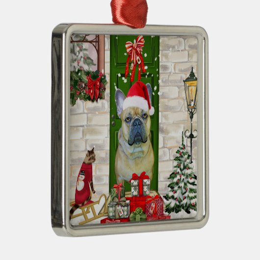 French Bulldog Christmas Metalen Ornament (Rechts)