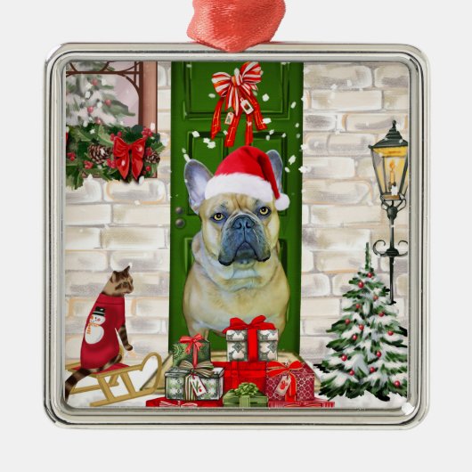 French Bulldog Christmas Metalen Ornament (Voorkant)