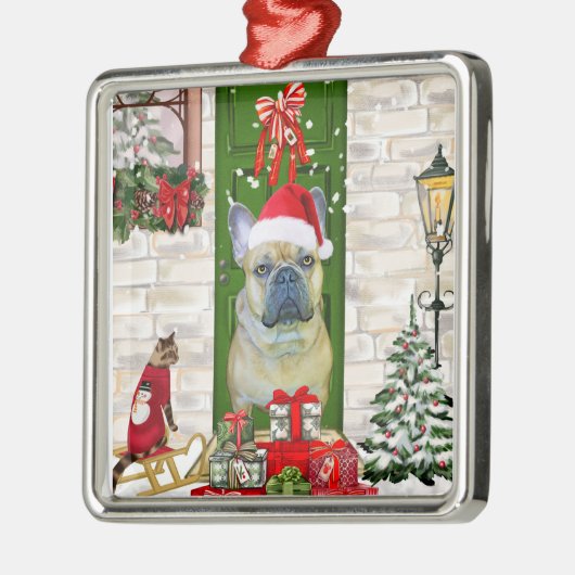 French Bulldog Christmas Metalen Ornament (Links)