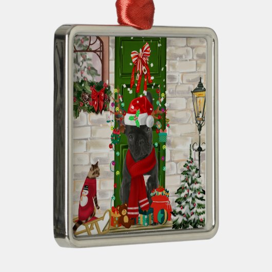 French Bulldog Christmas Metalen Ornament (Rechts)