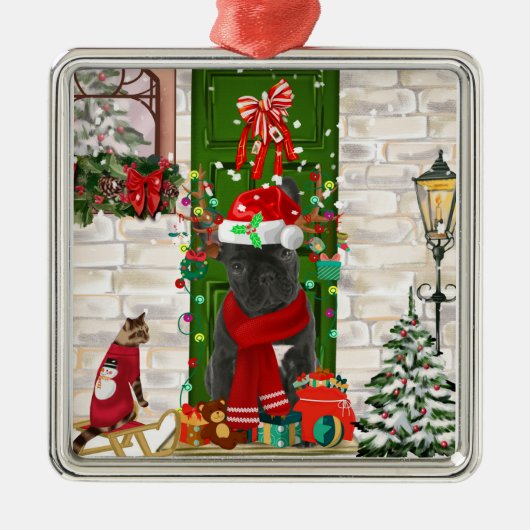 French Bulldog Christmas Metalen Ornament (Voorkant)
