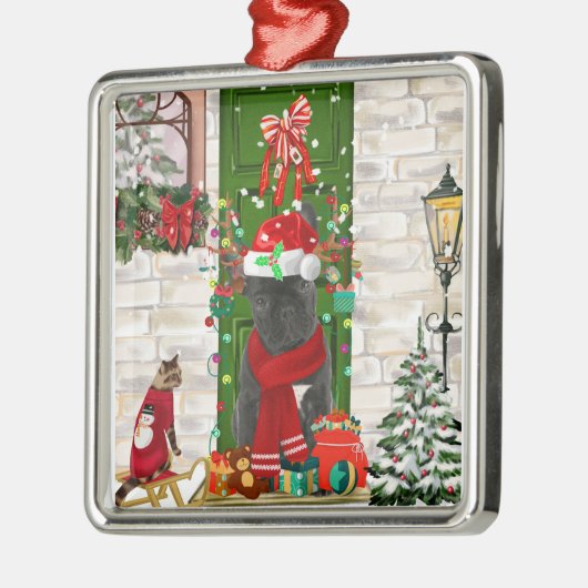 French Bulldog Christmas Metalen Ornament (Links)