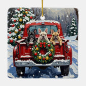 French Bulldog Christmas Red Truck Holiday Keramisch Ornament (Achterkant)