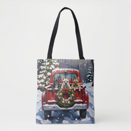 French Bulldog Christmas Red Truck Holiday Tote Bag (Voorkant)