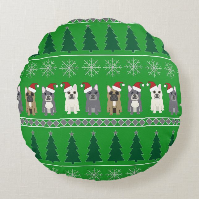 French Bulldog Christmas Rond Kussen (Voorkant)