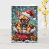 French Bulldog Christmas Santa Bag Adventure Kaart (Gele Bloem)