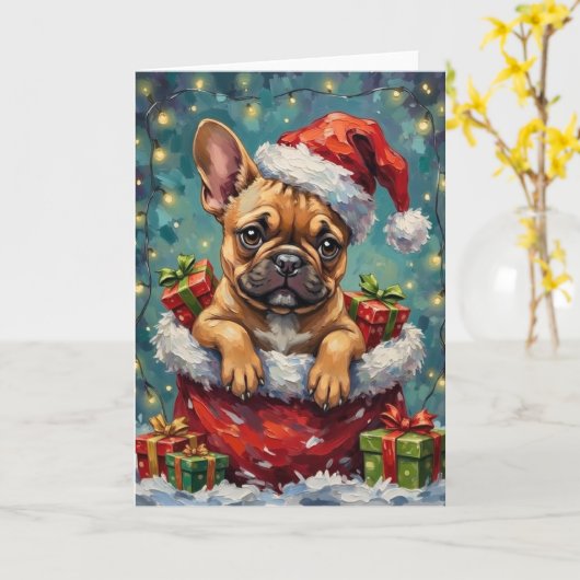 French Bulldog Christmas Santa Bag Adventure Kaart (Gele Bloem)