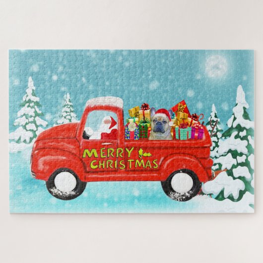 French Bulldog Christmas Santa Delivery Truck Legpuzzel (Horizontaal)