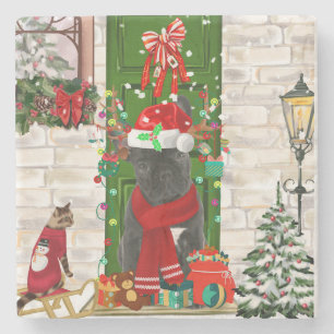 French Bulldog Christmas Stenen Onderzetter