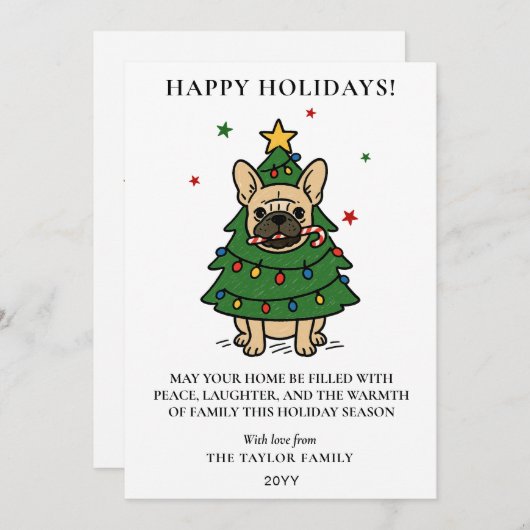 French Bulldog Christmas Tree Dog Frenchie Feestdagenkaart (Voorkant / Achterkant)