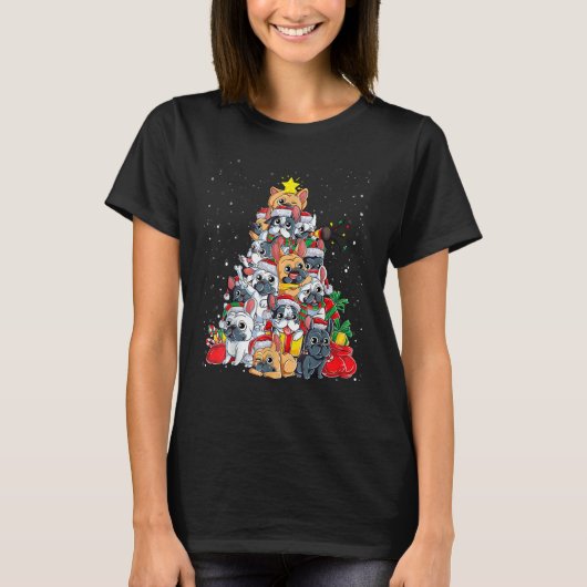 French Bulldog Christmas Tree Dog Santa Christmas  T-shirt (Voorkant)