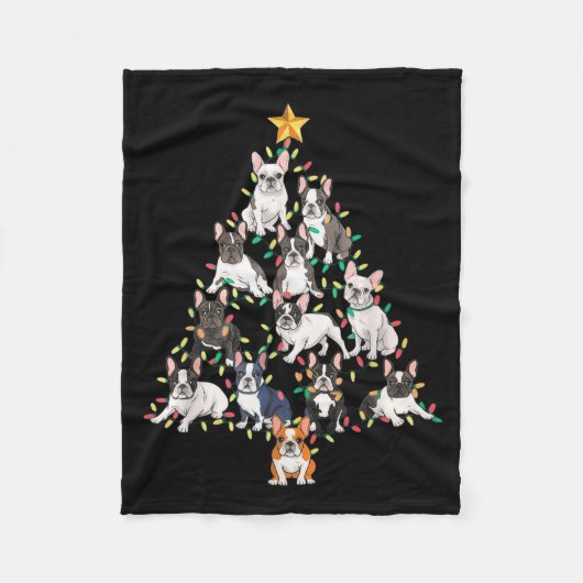 French Bulldog Christmas Tree Frenchie Dog Xmas Pa Fleece Deken (Voorkant)