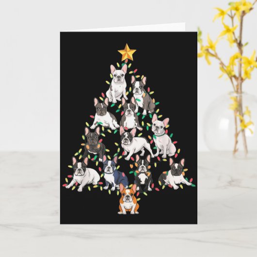 French Bulldog Christmas Tree Frenchie Dog Xmas Pa Kaart (Gele Bloem)