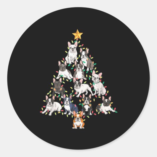 French Bulldog Christmas Tree Frenchie Dog Xmas Pa Ronde Sticker (Voorkant)