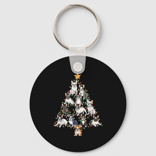 French Bulldog Christmas Tree Frenchie Dog Xmas Pa Sleutelhanger (Voorkant)