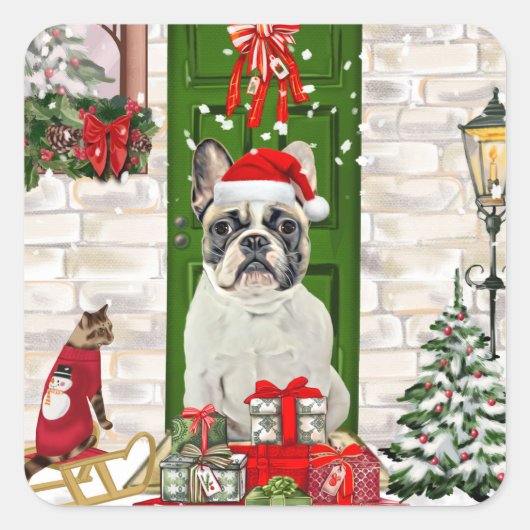 French Bulldog Christmas Vierkante Sticker (Voorkant)