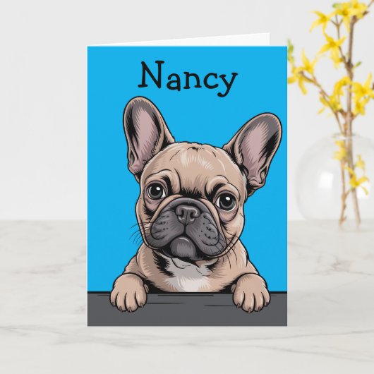 French Bulldog Cute Custom Frenchie Greeting Kaart (Gele Bloem)