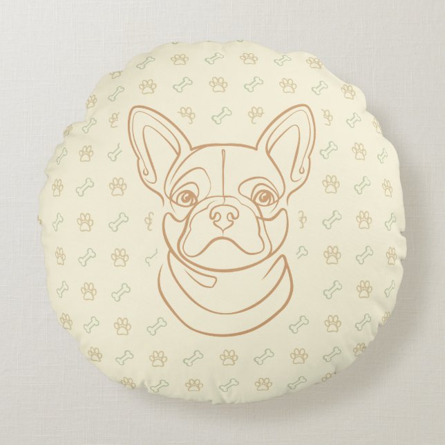 French Bulldog Decorative Line Art Pattern Rond Kussen (Voorkant)