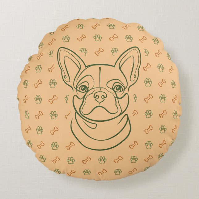 French Bulldog Decorative Line Art Pattern Rond Kussen (Voorkant)