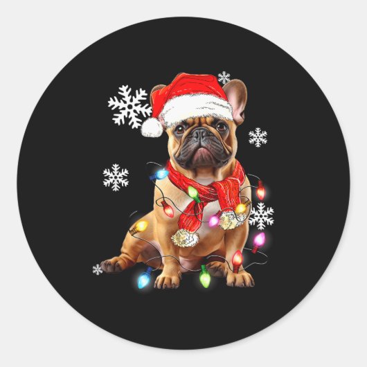 French Bulldog Dog Christmas Light Pajama Pet Xmas Ronde Sticker (Voorkant)