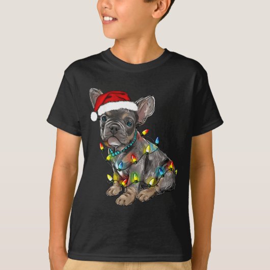 French Bulldog Dog Christmas Lights Santa Xmas Pet T-shirt (Voorkant)