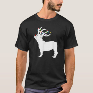 French bulldog Dog Reindeer Lights Plaid Santa Hat T-shirt