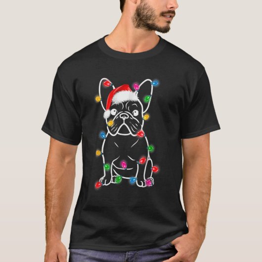 French Bulldog Dog Tree Christmas Lights Xmas Paja T-shirt (Voorkant)