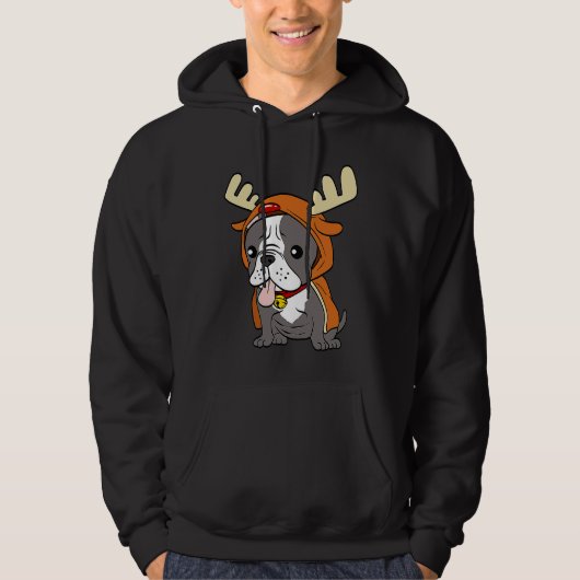 French Bulldog Dressed Up Reindeer Dogs Xmas Hoodie (Voorkant)