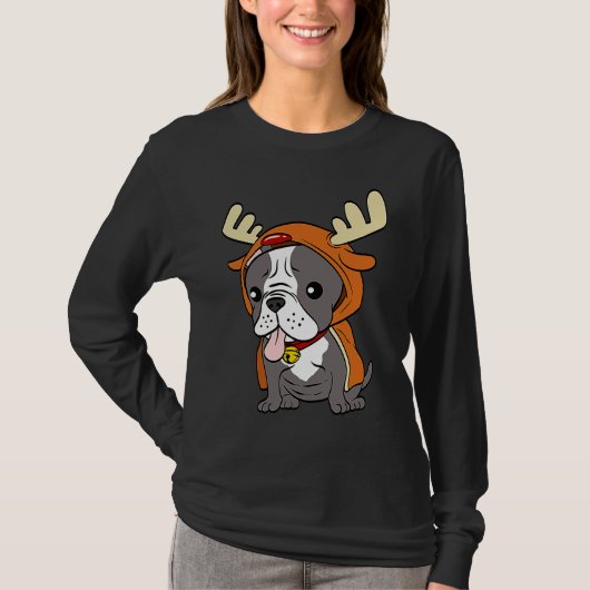 French Bulldog Dressed Up Reindeer Dogs Xmas T-shirt (Voorkant)