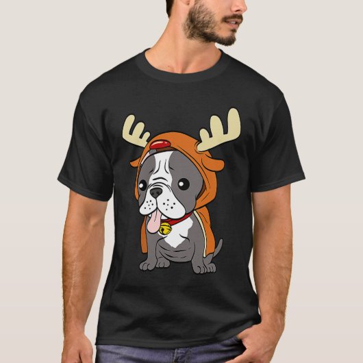 French Bulldog Dressed Up Reindeer Dogs Xmas T-shirt (Voorkant)