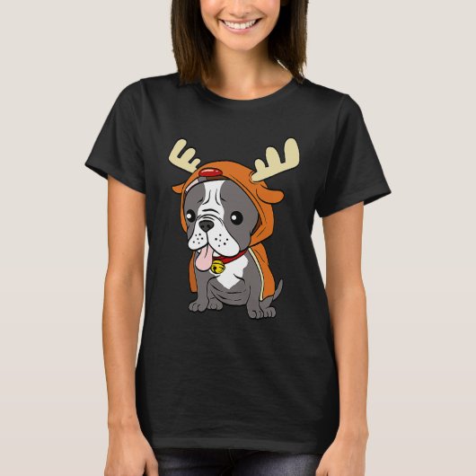 French Bulldog Dressed Up Reindeer Dogs Xmas T-shirt (Voorkant)